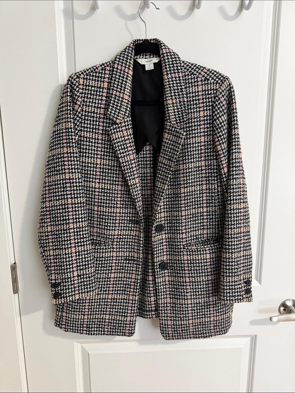 Old Navy Black and Pink Houndstooth Blazer Jacket